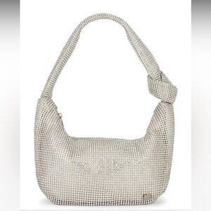 NEW! Jessica Soft Crystal Mesh Croissant Bag in Silver
olga berg revolve